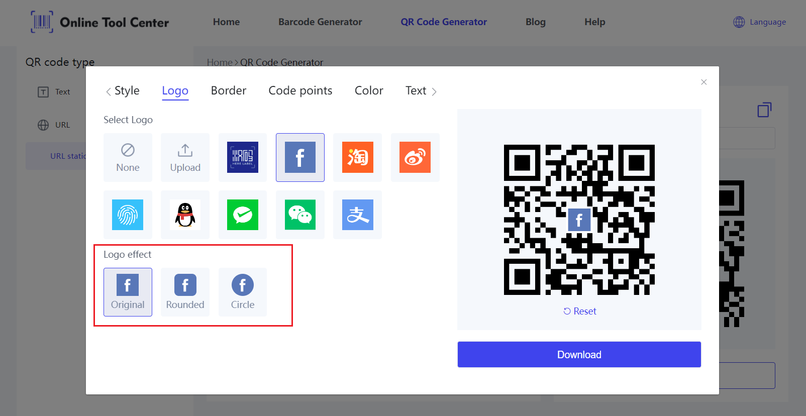 Генератор кодів QR Facebook з logos.png