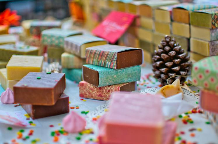 Colабоful handmade soap bars stacked