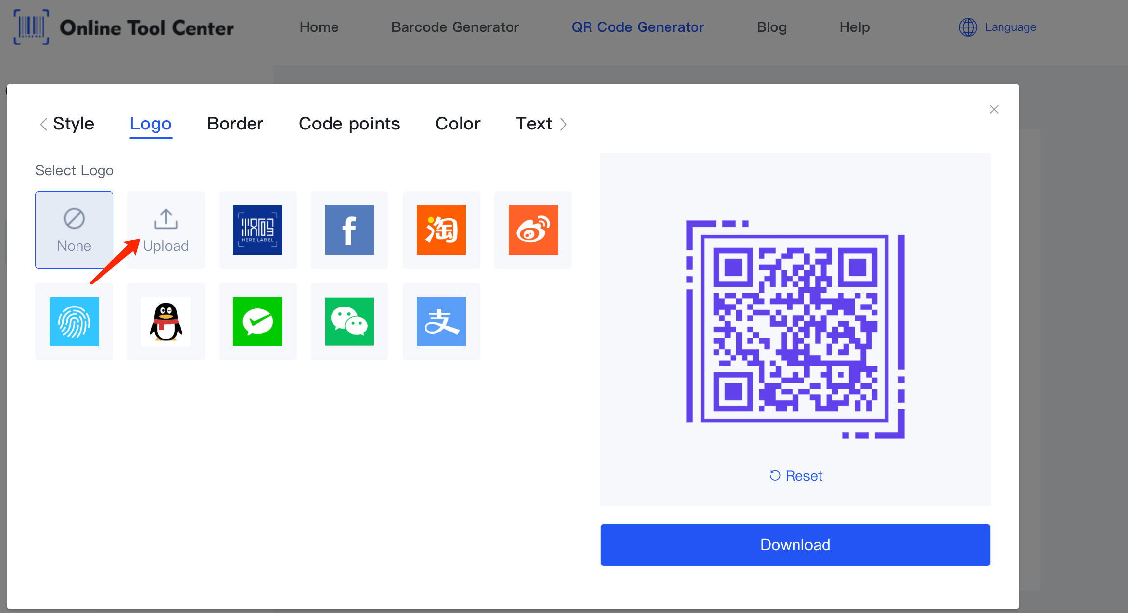 вивантажити логотипи у генераторі коду qr.png